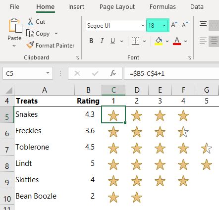 Format Star Rating Column in Excel