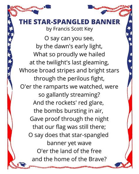 Star Spangled Banner lyrics printed on a flag