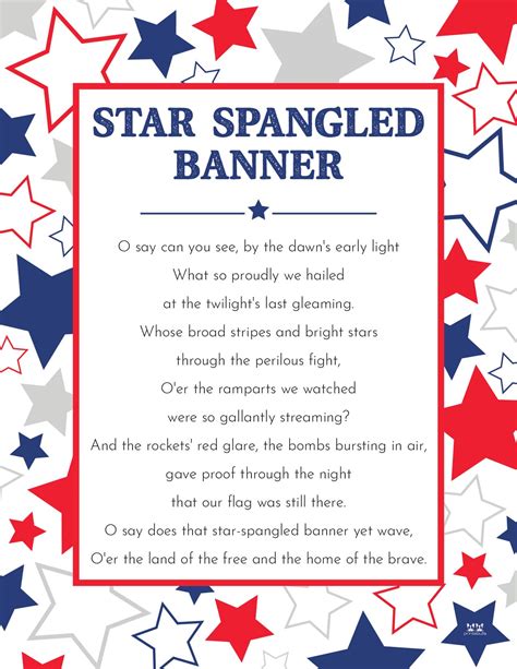 Star Spangled Banner lyrics on a patriotic background