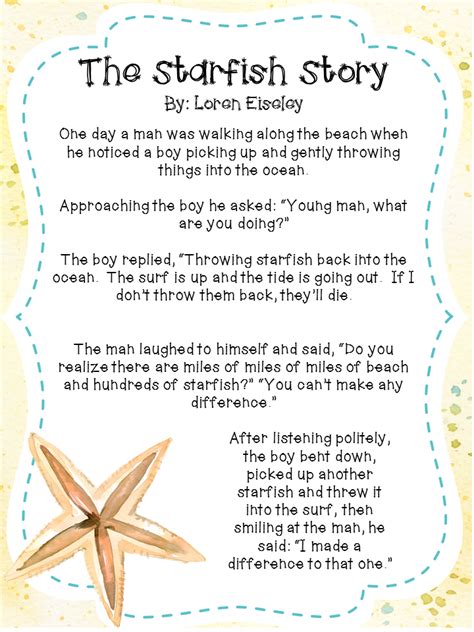 Starfish Poem Printables for Kids