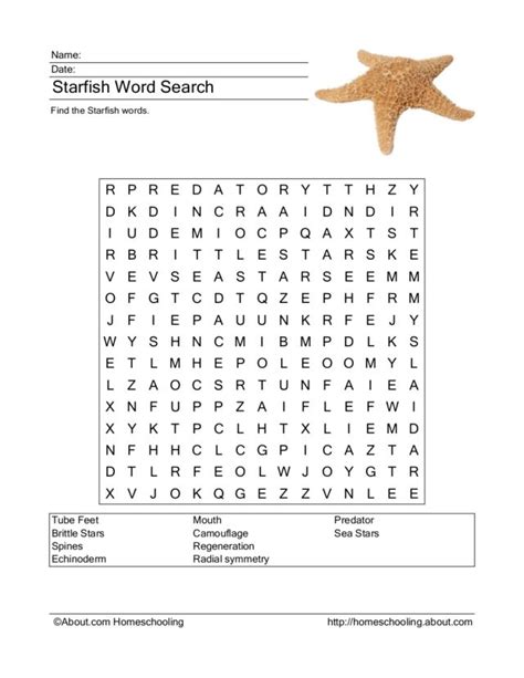 Starfish Word Search for Kids