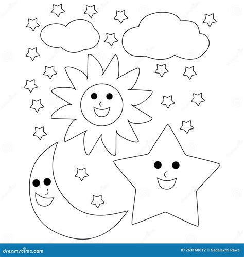 Stars And Clouds Coloring Pages For Kids