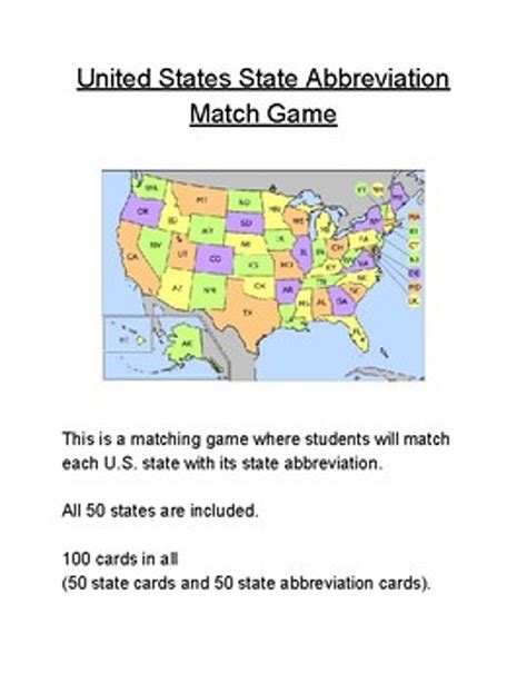 State Abbreviation Matching Game