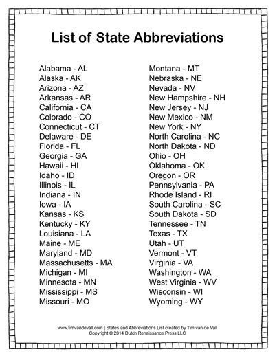 State Abbreviations for Kids