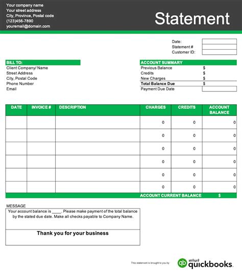 Statement of Account Template Excel