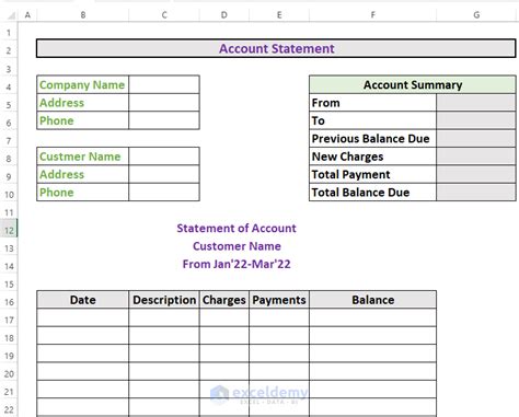 Statement of Account Template Excel Creation