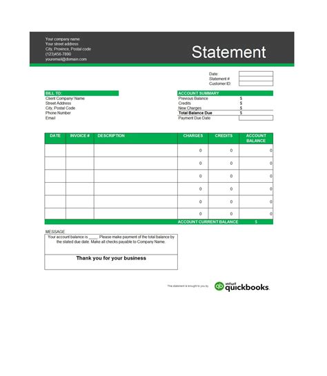 Statement of Account Template Excel Design