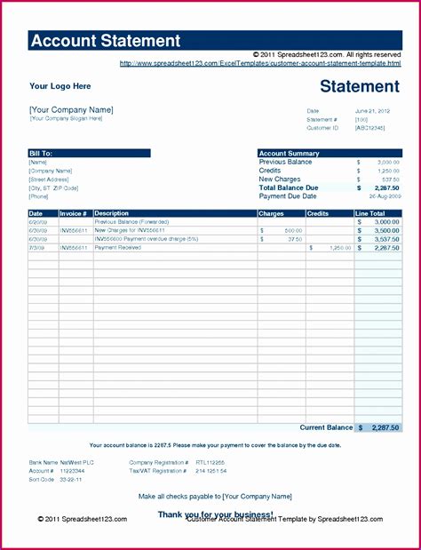 Statement of Account Template Excel Free