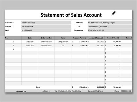 Statement of Account Template Excel Management