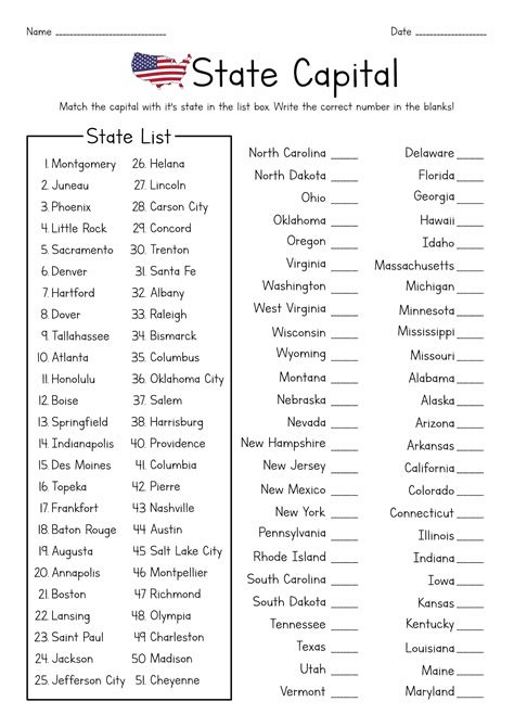 States and Capitals Map Activities