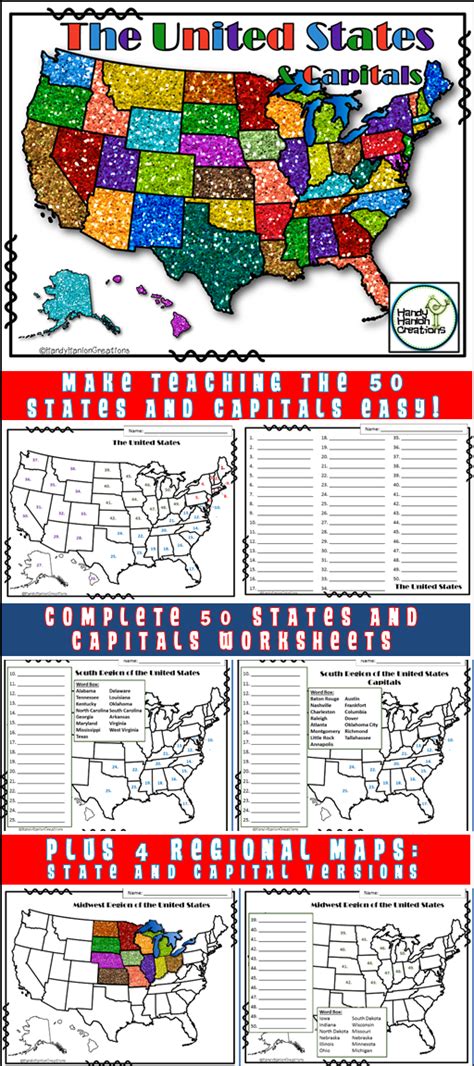 States and Capitals Map Educational Resources