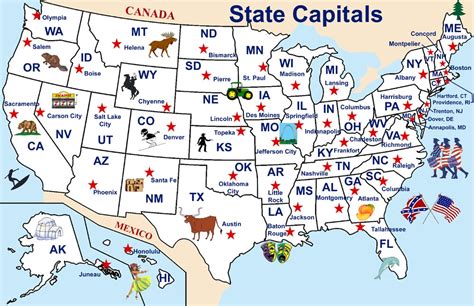 Map of the United States with states and capitals