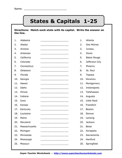 A states and capitals quiz printable answer key