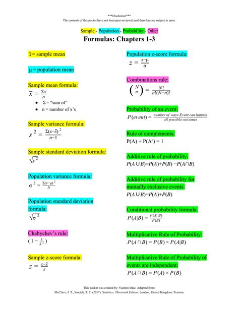 Statistical Formulas in Excel