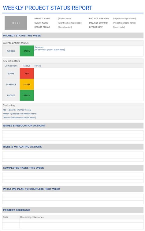 Status Report Template Google Sheets