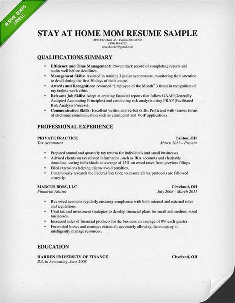 Stay-at-Home Mom Resume Template Free Download