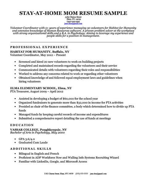 Stay-at-Home Mom Resume Template Free