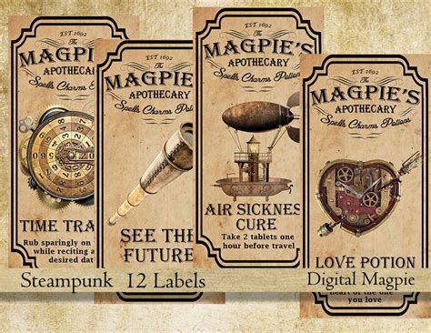 Steampunk potion labels