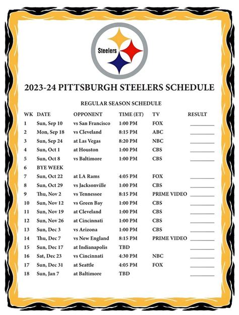 Steelers fan schedule