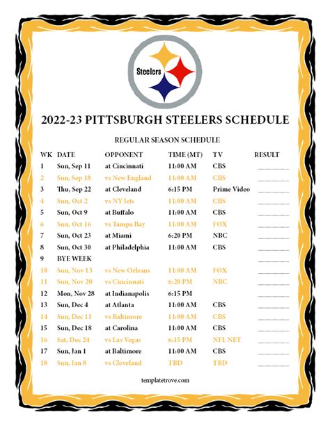 Steelers Game Schedule 2023 Printable