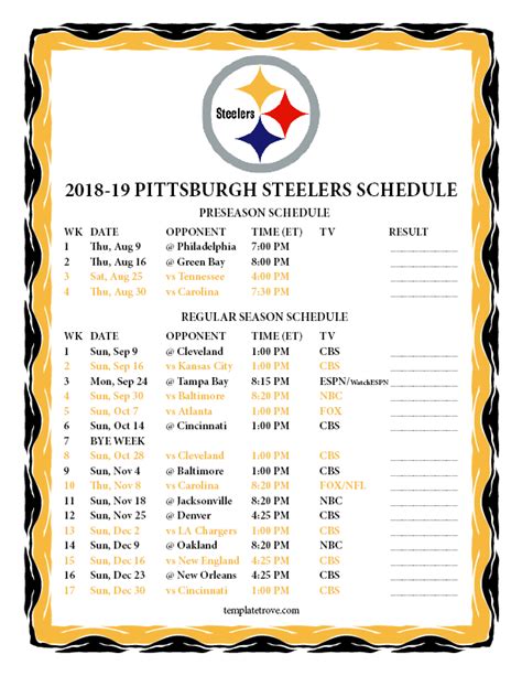 Steelers Printable Schedule 2023