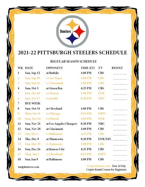 Printable Steelers Schedule 2023