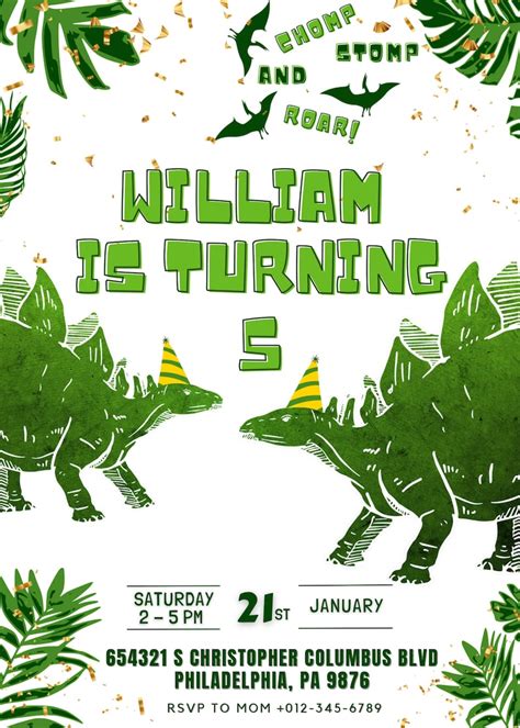 Stegosaurus Birthday Invitation Template