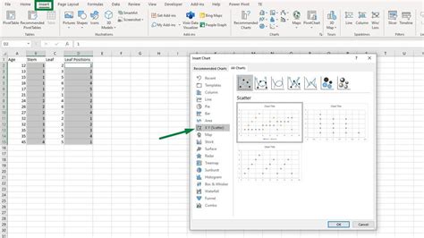 Format the stem and leaf plot in Excel