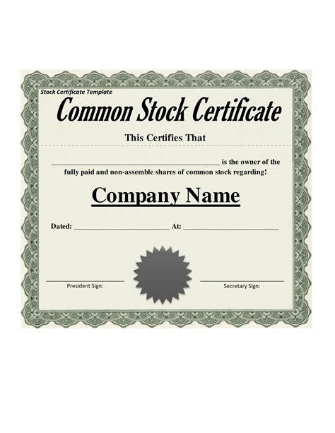 Stock Certificate Template Image