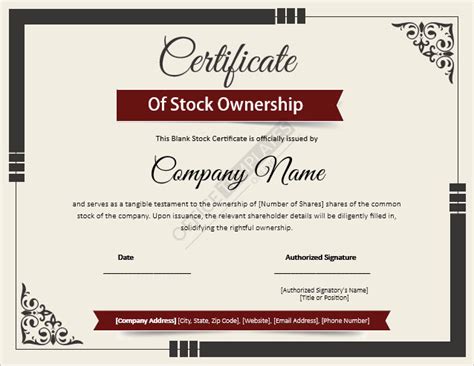 Stock Certificate Template Microsoft Word Image