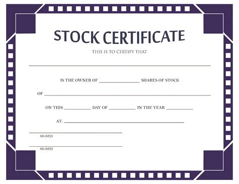 Stock certificate template microsoft word