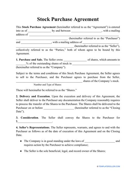 Stock Purchase Agreement Template