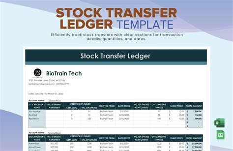 Stock Transfer Ledger Template Example