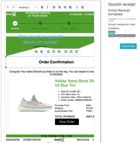 Stockx Receipt Template Example