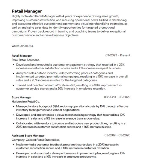 Store Manager Resume with Keywords