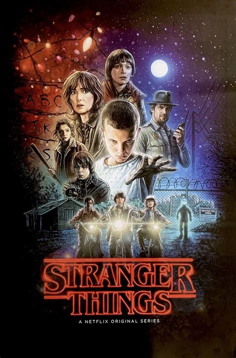 A poster for Season 1 of Stranger Things featuring the main characters