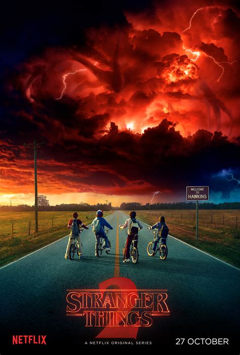 A poster for Season 2 of Stranger Things featuring the kids in the Upside Down