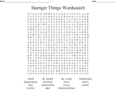 Stranger Things Word Search Vocabulary