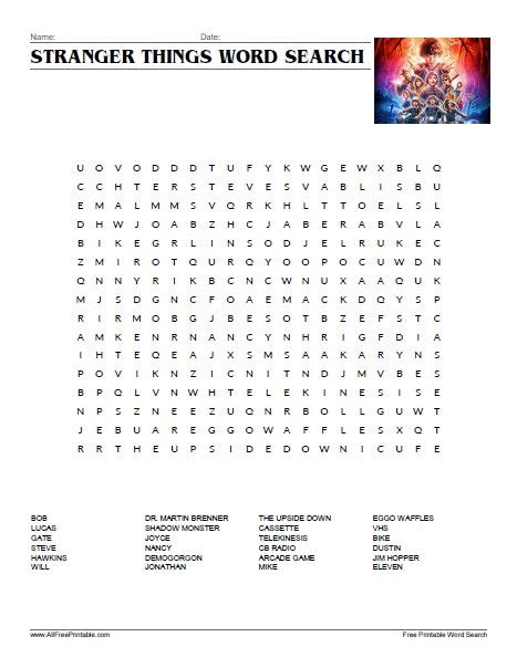 Stranger Things Word Search Printable Fun