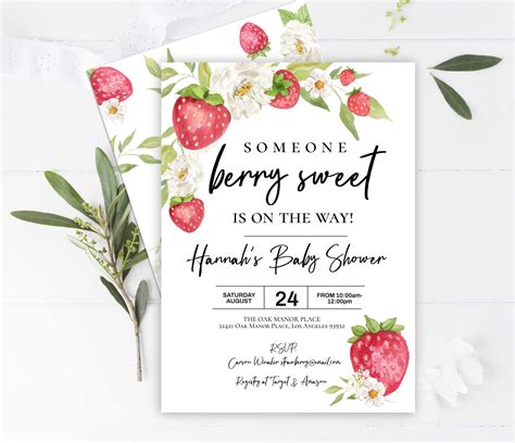 Strawberry baby shower invitations