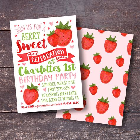 Strawberry birthday invitations