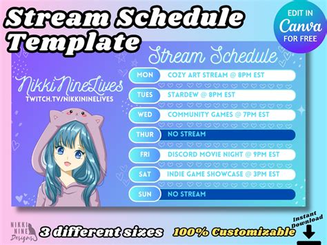 Stream Schedule Template Canva Grid