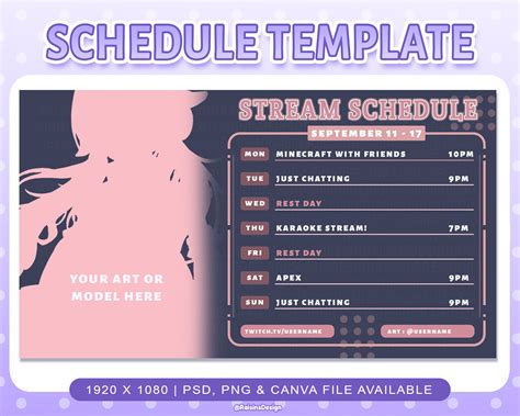 Stream Schedule Template Canva Monthly