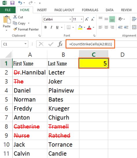 Strikethrough Cells Exclude