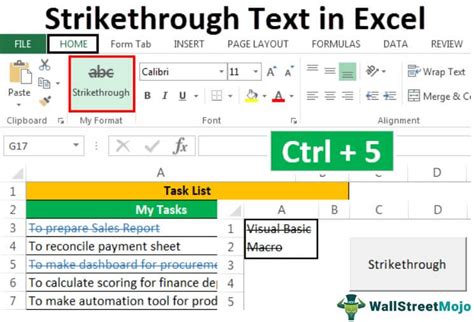 Strikethrough text example in Excel