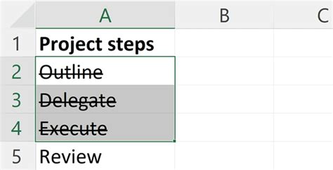 Example of strikethrough formatting for task management