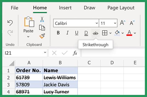 Strikethrough formatting for inventory management