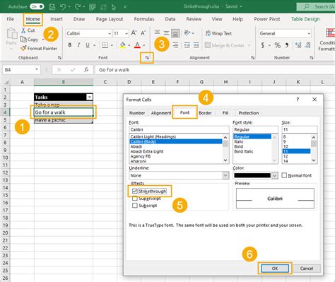 Using strikethrough formatting for status indicators