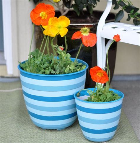 Striped flower pot with horizontal and vertical stripes