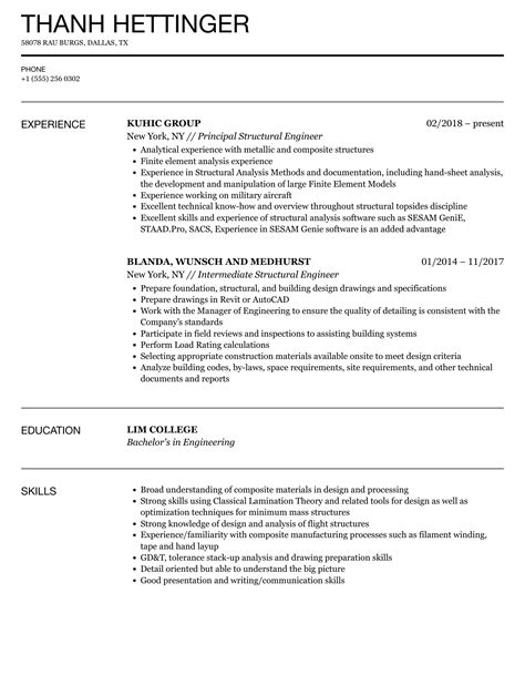 Structural Engineer Resume Example 1